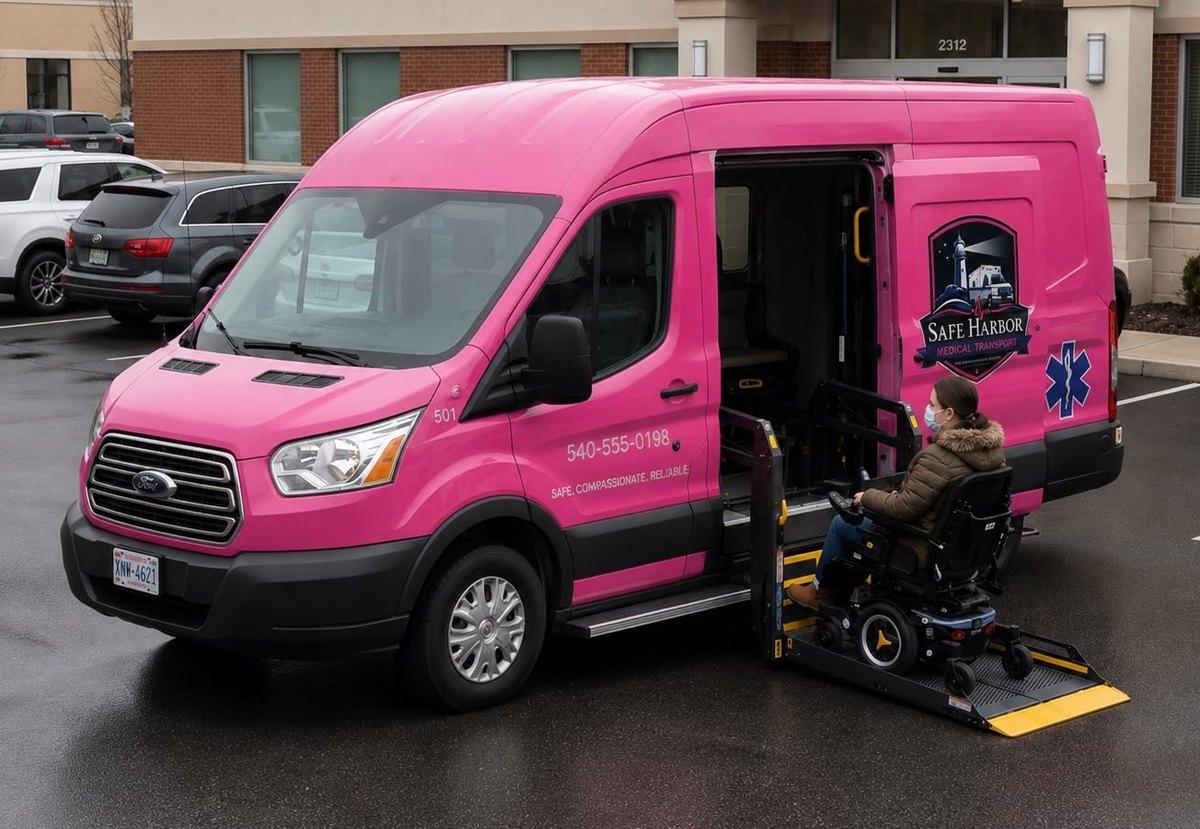 Passenger boarding a wheelchair-accessible van